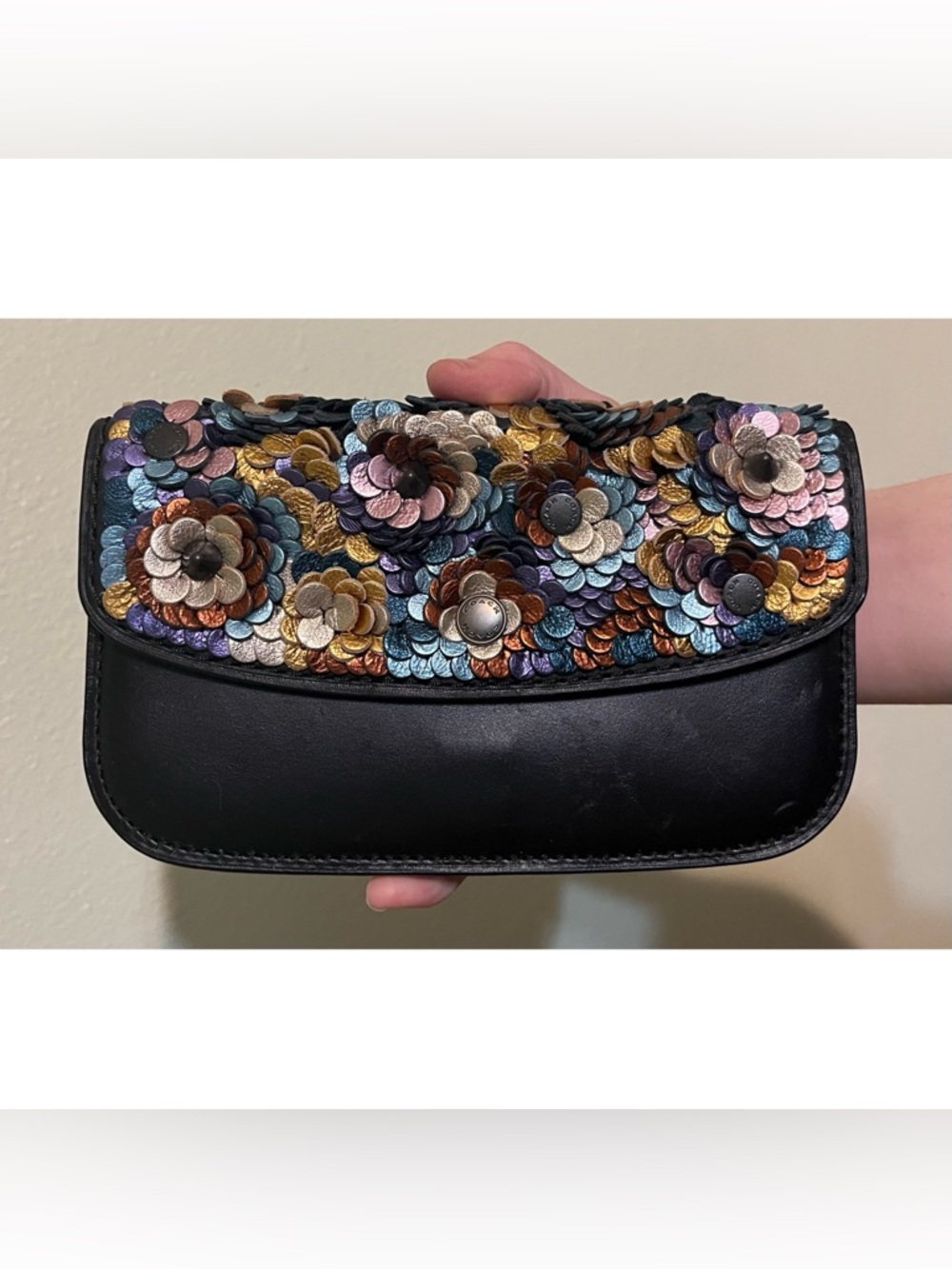Coach Leather Sequin Metallic Floral 1941 Wristlet!
